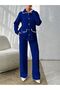 Women's Buttoned Jacket-Pants Shepherd Stitched Knitwear Set Blue - 2