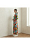 Women's Green Red Long sleeve Maxi Dress - 2