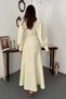 Women's Yellow Long Sleeve Shirt Collar Zipper Belted Pocketed Pleated Long Dress - 5