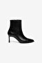 Black Shiny Pointed Toe Thin Heeled Zippered Boots - 2