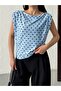 Women's White Polka Dot Blouse Boat Neck Drape Detail Short Sleeve Regular Fit - 5