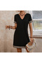 Women's Black Embroidered Shift Dress - 6