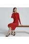 Women's Red Round neck Long sleeve Dress - 6