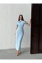 Women's White Maxi Length High Neck Off-The-Shoulder Draped Brooch Detailed Satin Dress - 8