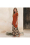 Women's Orange Leopard Round neck Maxi Dress - 2