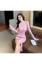 Women's Peach Pink Bodycon Long sleeve Midi Dress - 4