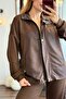 Women's Viscose Soft Fabric Pocketed Snap Fastener Tracksuit Set Brown - 5