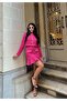 Women's Green - Green Glittery Woven Zippered Jacket Skirt Set with Mini Flared Skirt - 5