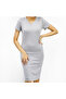 Women's Gray V-neck Short sleeve Dress - 8
