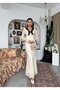 Women's Beige Lace Long Dress V-Neck Bow Detail Long Sleeve - 6