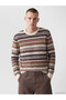 Özmarka New Season Beige Crew Neck Patterned Men's Knitwear Sweater