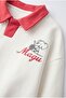 Children's Cotton Elephant Embroidered Red Polo Collar Ecru School Sweatshirt - 3
