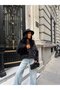 Women's Black - Black Short Faux Fur Coat Wide Fur Collar Long Sleeve Outerwear