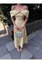 Women's Yellow - Sari Carmen Collar Off-The-Shoulder Drape Detailed Accessory Buckle Maxi Dress