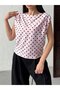 Women's White Polka Dot Blouse Boat Neck Drape Detail Short Sleeve Regular Fit - 6