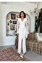 Women's Ecru Lace V-Neck Long Sleeve Spanish Sleeve Slit Midi Dress - 8