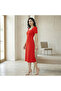 Women's Red Short sleeve Midi Dress - 4