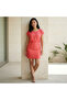 Women's Rose Red Round neck Short sleeve Mini Dress - 2