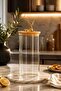 Round Glass Storage Container with Single Deer Figure and Bamboo Lid, Gold