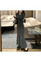 Women's Gray Mermaid Long sleeve Maxi Dress - 5