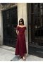 Women's Burgundy - Bordo Carmen Collar Off-The-Shoulder Drape Detailed Accessory Buckle Maxi Dress