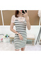 Women's White Striped Round neck Mini Dress
