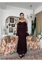 Women's Coffee Color Lace Strap Heart Neckline Waist Ruffle Bodycon Midi Dress - 4