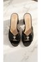 Women's Black Bow and Stone Brooch Lace Detailed Thick Heeled Stylish Evening Dress Slippers - 4