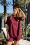 Women's Striped Short-Sleeved Suit with Shorts, Burgundy