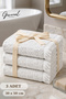 Loop |   3 Pieces 30X50 cm Fringed Embossed Patterned White Towel Set |   Ultra Soft |   Dowry - 5