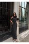 Women's White Maxi Length High Neck Off-The-Shoulder Draped Brooch Detailed Satin Dress - 7