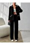 Women's Buttoned Jacket-Pants Shepherd Stitched Knitwear Set Black - 3