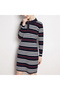 Women's Dark Blue Striped Long sleeve Dress - 5