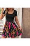 Women's Black Floral Skater Dress - 4