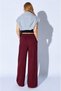 Women's Burgundy Wide-Legged Three-Thread Palazzo Sweatpants with Tie at the Waist - 6