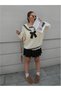 Women's Ecru Black Striped Marine Collar Bow Tie Detailed Hair Knitwear Sweater - 3