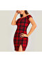 Women's Red Plaid Off-shoulder Mini Dress - 3