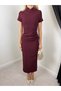Women's Mürdüm Midi Bodycon High Neck Short Sleeve Shirred Detailed Dress - 3