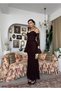 Women's Coffee Color Lace Strap Heart Neckline Waist Ruffle Bodycon Midi Dress - 6
