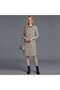 Women's Gray Round neck Long sleeve Midi Dress - 2