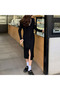 Women's Black V-neck Long sleeve Midi Dress - 4