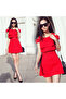 Women's Red A-line Cold shoulder Mini Dress - 2