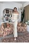 Women's Beige Long Lace Dress Boat Neck Long Sleeve Bodycon Flounce - 8