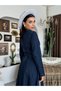 Women's Dark Blue Denim Dress Belt Detailed Long Sleeve Crew Neck Long A-Line - 7
