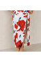 Women's White Red Floral One shoulder Maxi Dress - 4