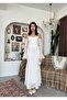 Women's White Lace Strap Heart Neckline Waist Ruffle Fitted Midi Dress - 8
