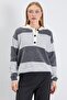 Striped Half Button Polo Neck Knitwear Sweater - 2