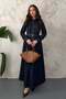 Women's Blue Long Denim Shirt Dress Belted Buttoned Pocketed Maxi