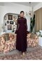 Women's Plum Lace Midi Dress High Neck Long Sleeve Evening Dress with Flounce Cuffs - 6