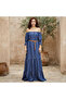 Women's Blue Off-shoulder Short sleeve Maxi Dress